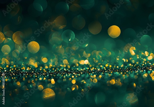 Green And Gold Glitter Bokeh Background