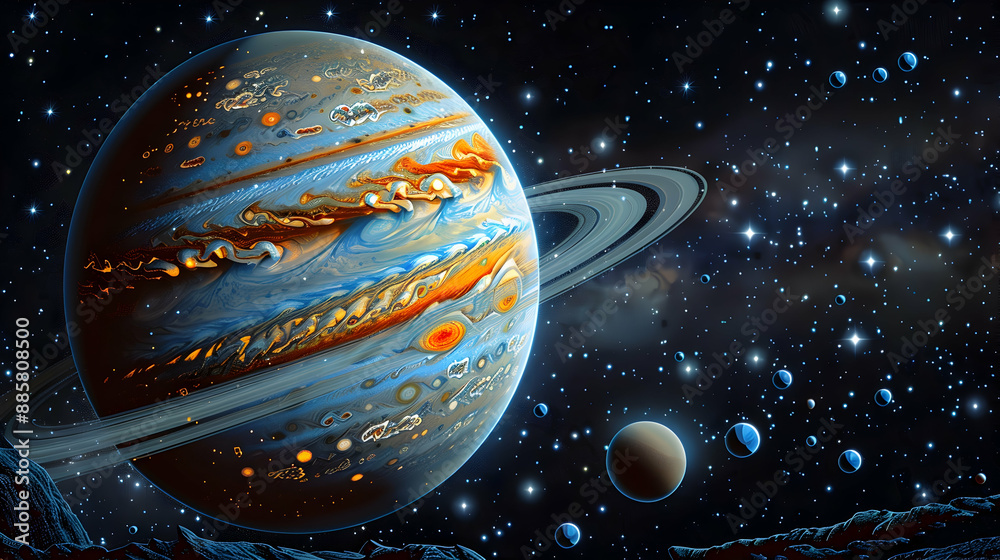 Naklejka premium A solar planet shown in a detailed vector graphic for scientific education
