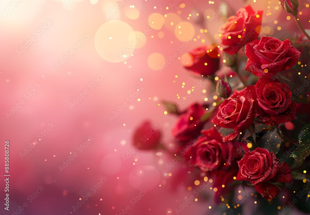Romantic Red Roses & Golden Glitter Background