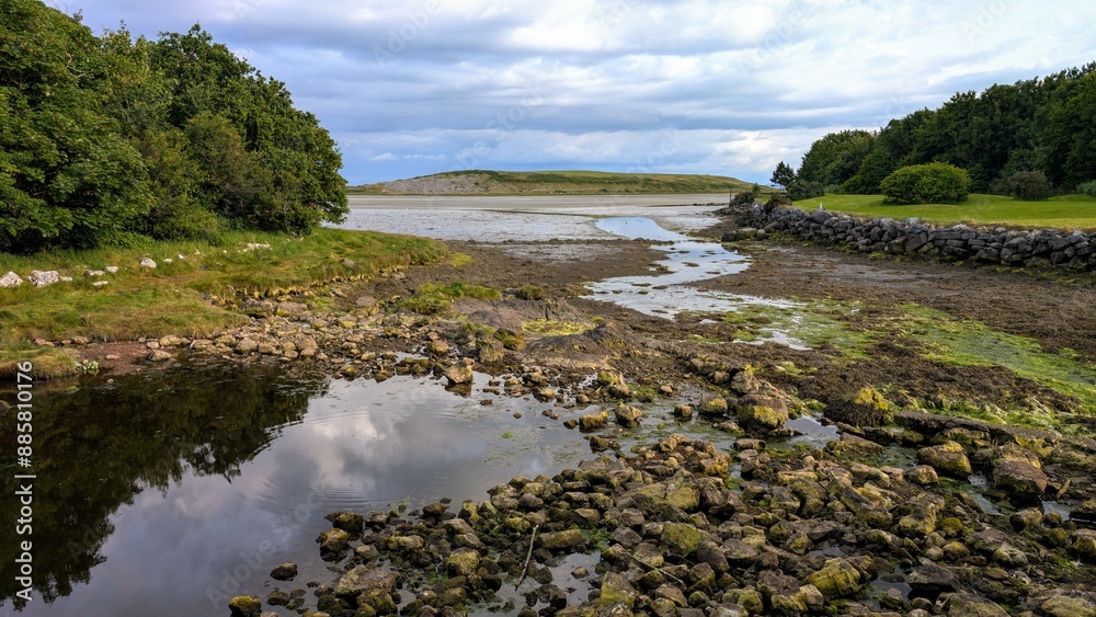 Dramatic coastal landscape, rocky shore of wild Atlantic way at Galway, Ireland, rugged nature background, wallpaper