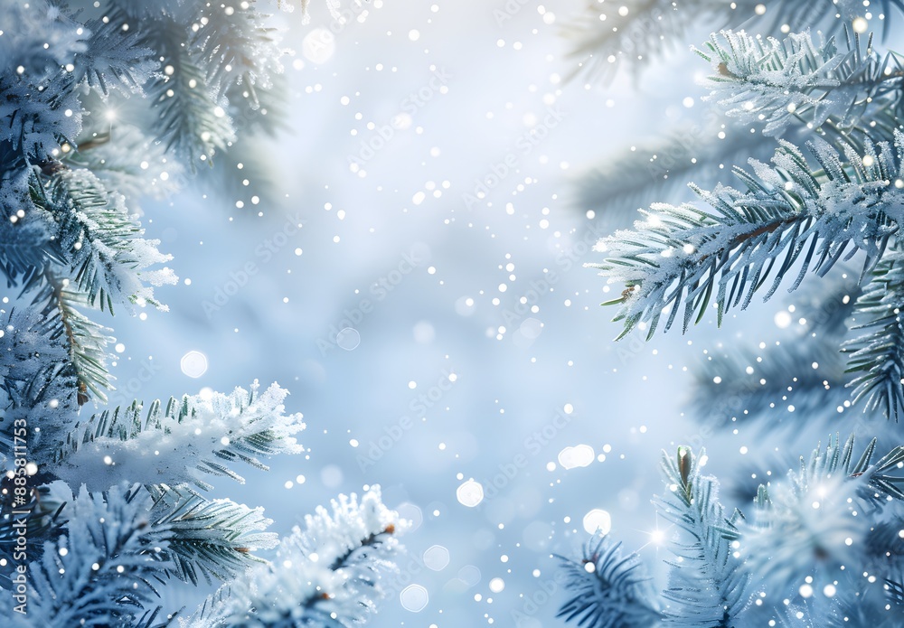 Frosted Pine Branches Winter Background Frosted Pine Branches Winter Background