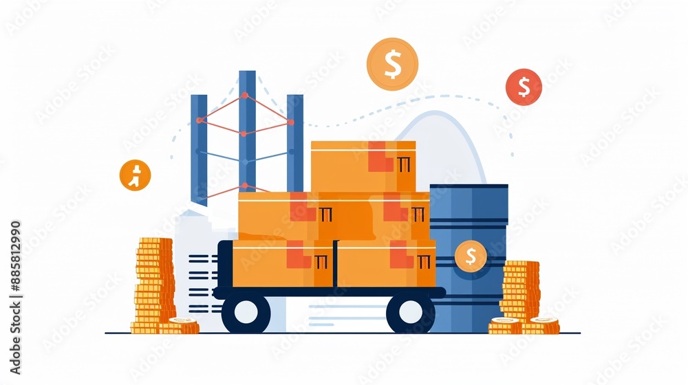 Strategic resource allocation, featuring a blend of assets, reserves, and supplies, emphasizing planning and sustainability, flat design illustration