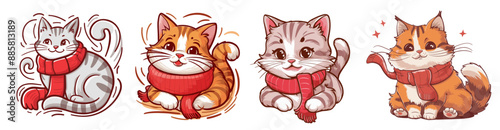 Cat with a cozy red scarf around its neck, Generative Ai