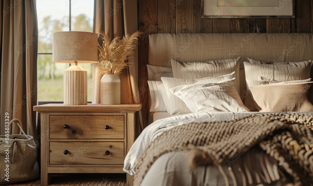 Master Bedroom in Traditional Barn House Style with Detailed Nightstand Master Bedroom in Traditional Barn House Style with Detailed Nightstand