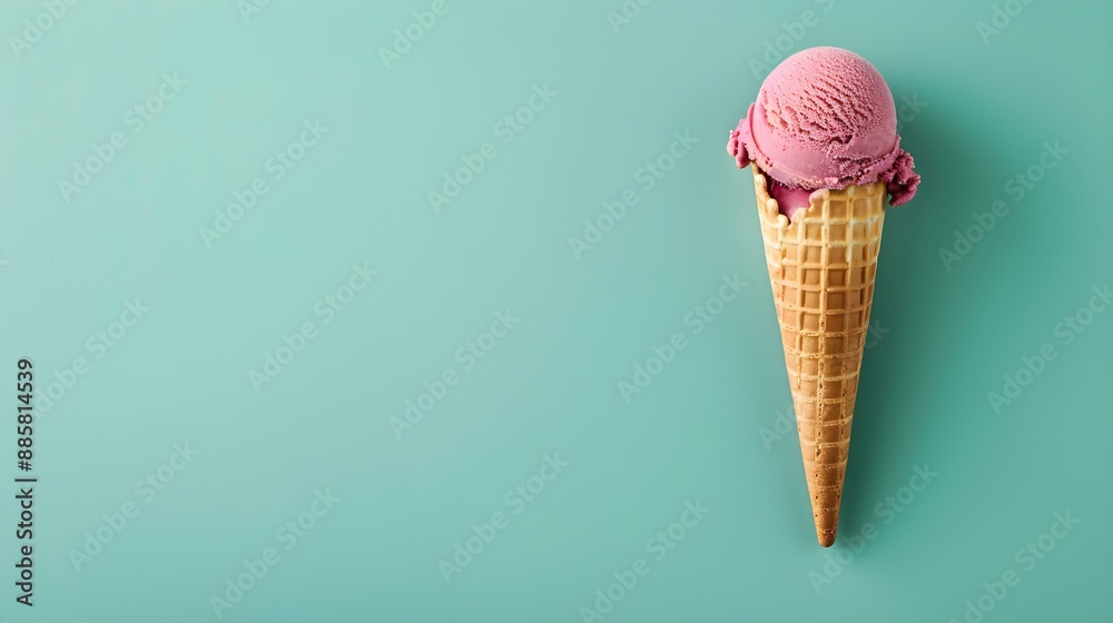 Red Ice Cream Cone on a green Background with Copy Space Red Ice Cream Cone on a green Background with Copy Space