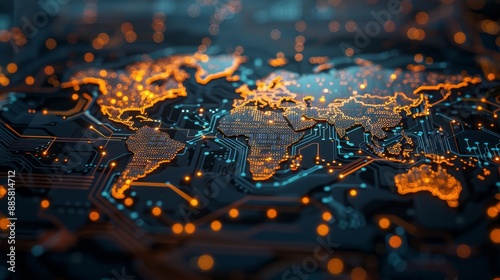 Global Connectivity World Map Fusion with Circuit Board Technology HighRes Digital Infrastructure Concept on Canon EOS R5