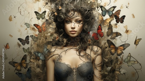 Woman with Butterflies and Vines