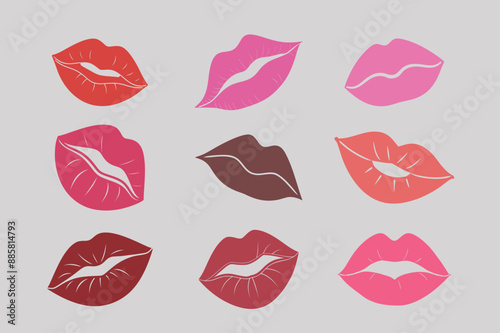 Female Lips Lipstick Kiss Vectors  Colorful Sexy Lip Illustrations Various Shapes & Styles