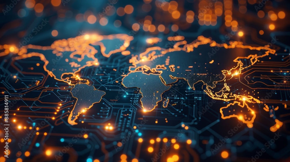 Digital World Global Connectivity in HighTech Circuit Board Map Canon EOS R5 Photography Digital World Global Connectivity in HighTech Circuit Board Map Canon EOS R5 Photography