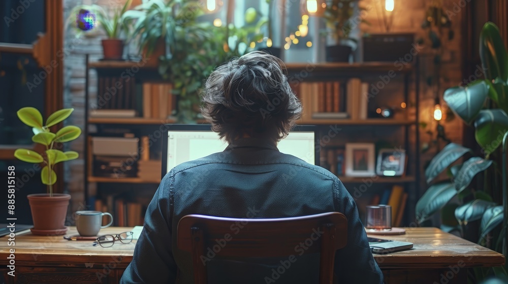 Focused Professional Man Working on Laptop in Modern Home Office Setting Canon EOS R5 Focused Professional Man Working on Laptop in Modern Home Office Setting Canon EOS R5