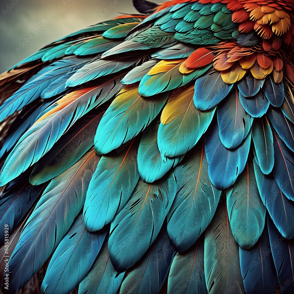 Obraz premium Fondo conformado de muchas plumas de cotorro, multicolor, impresionante