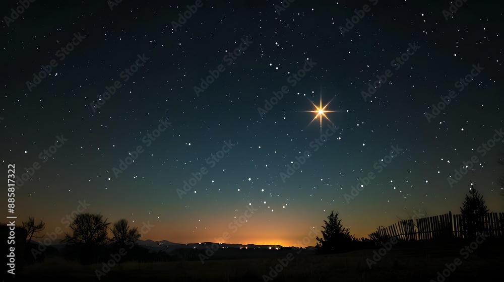 Naklejka premium Bright Star in Night Sky Representing Christmas