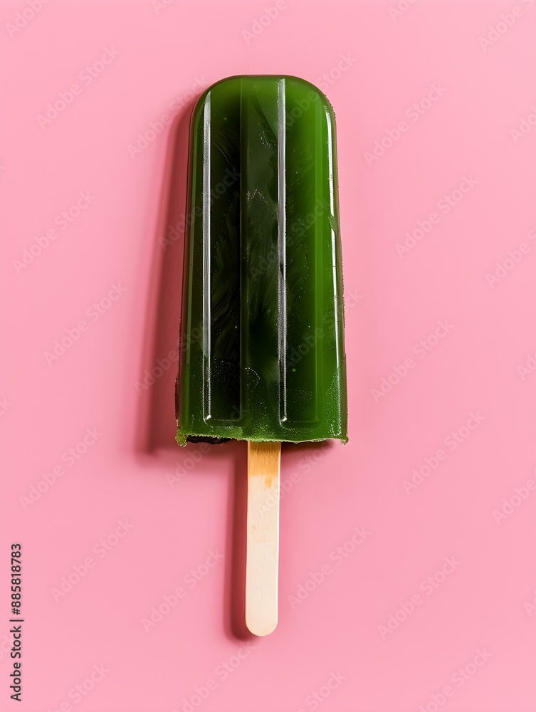 Dark Green Popsicle on a summery pink Background with Copy Space Dark Green Popsicle on a summery pink Background with Copy Space