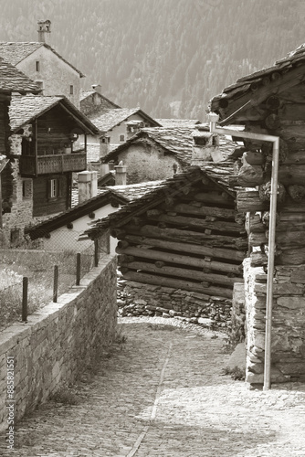 The rural architecture of Soglio village in the Bregaglia range - Switzerland. photo