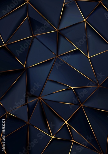 Premium Luxurious Dark Blue Abstract Background Template with Opulent Triangle Pattern and Golden Illumination Lines Abstract 