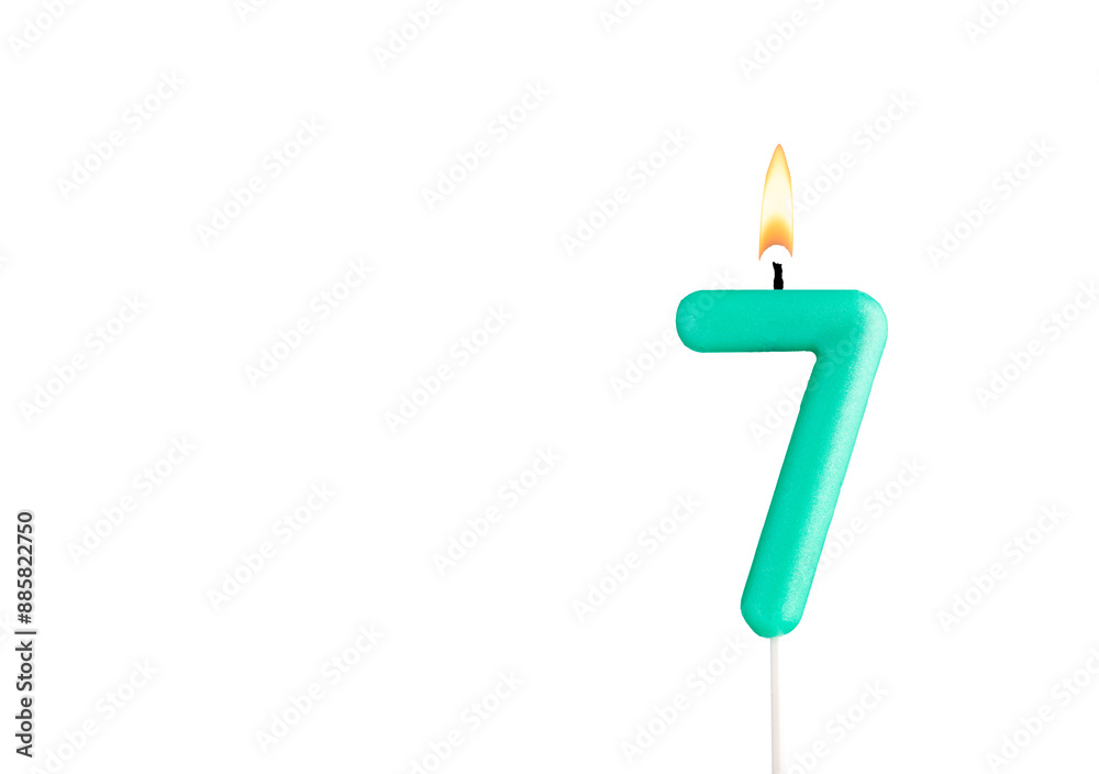 Birthday number 7 - Green birthday candle on white background Birthday number 7 - Green birthday candle on white background