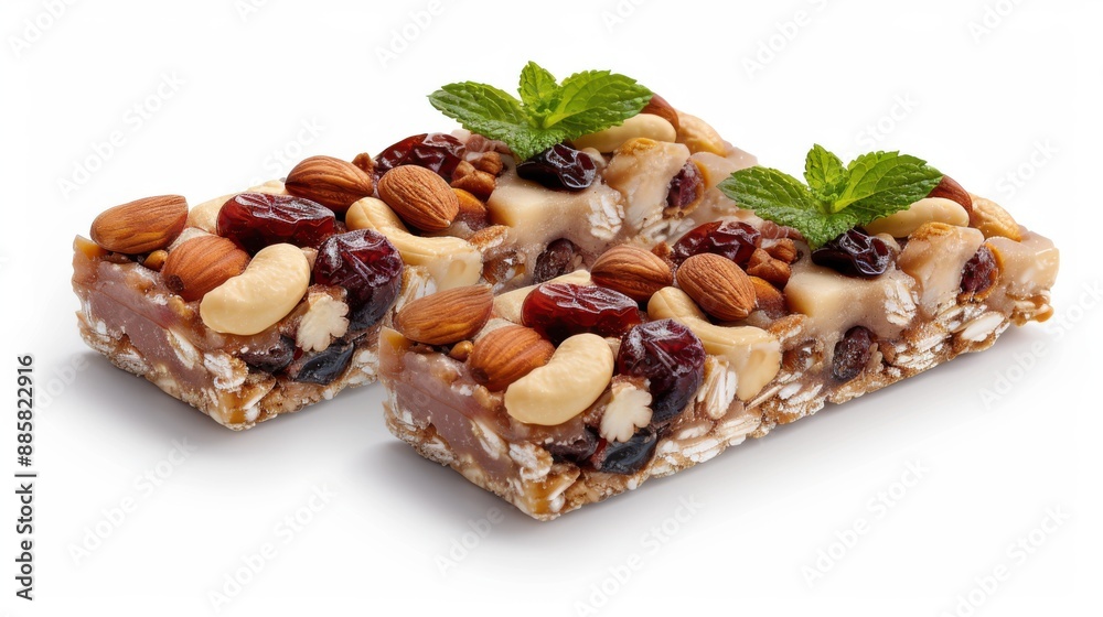 15. Healthy snack bars made with nuts and dried fruits on a white background 15. Healthy snack bars made with nuts and dried fruits on a white background