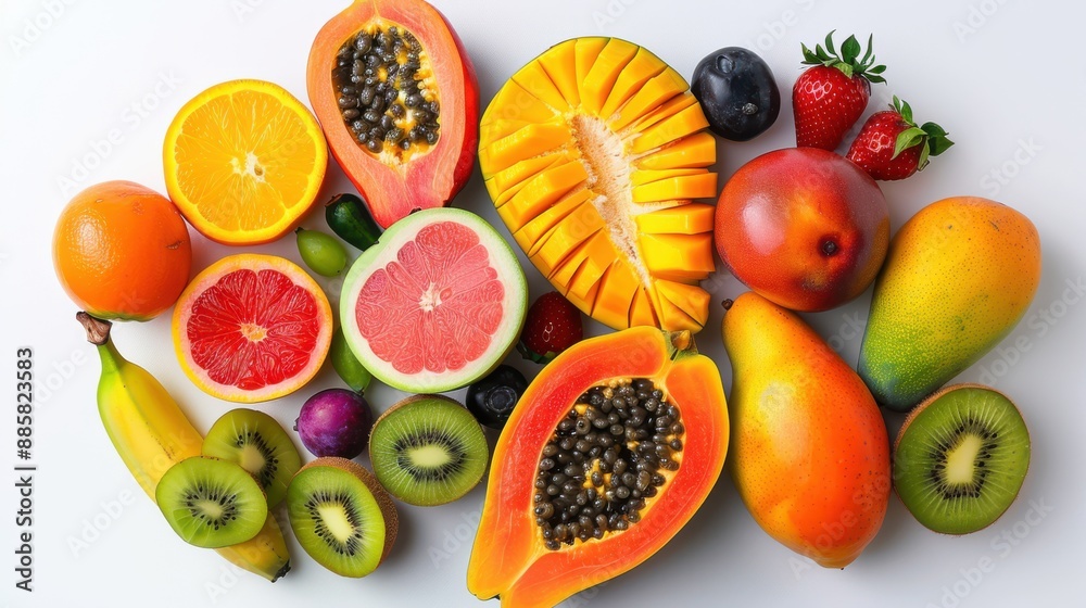 30. Freshly cut tropical fruits on a white background 30. Freshly cut tropical fruits on a white background