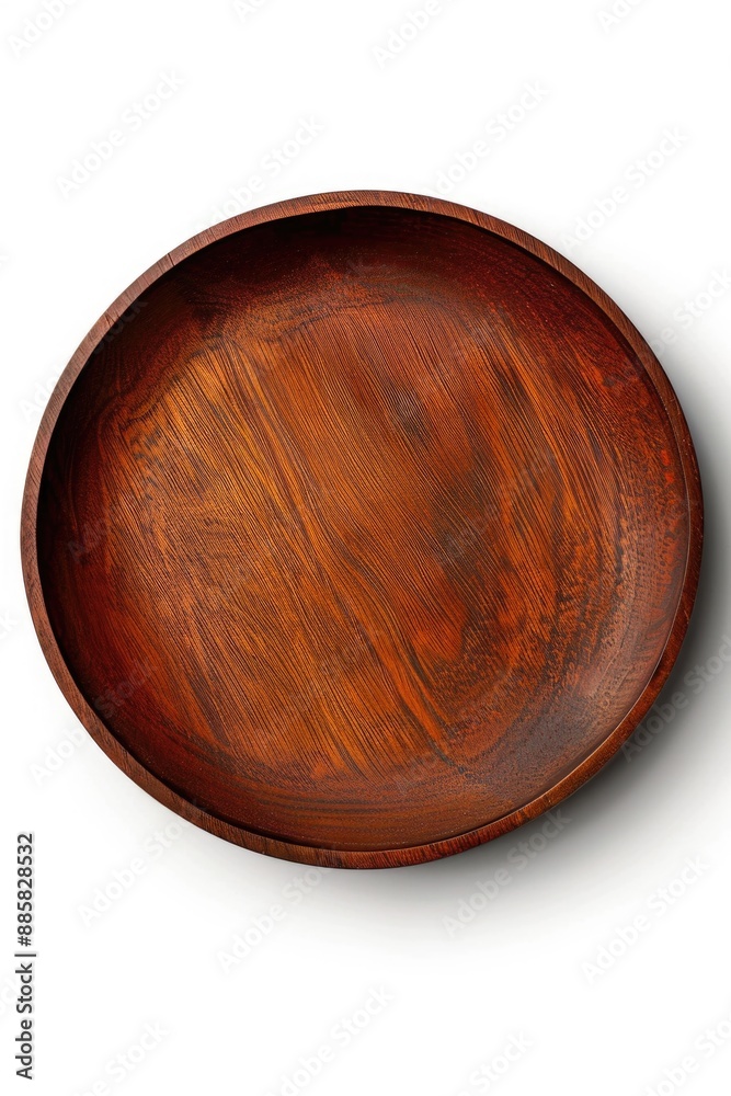 Close-up shot of a wooden plate on a white surface Close-up shot of a wooden plate on a white surface