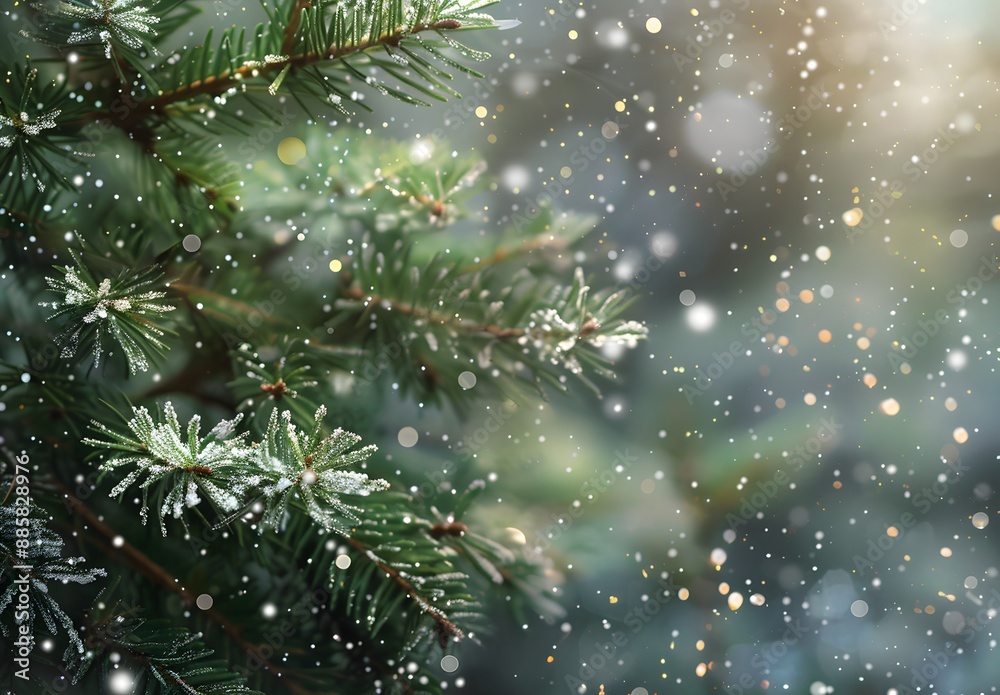 Frosted Evergreen Branches with Winter Snowfall Frosted Evergreen Branches with Winter Snowfall