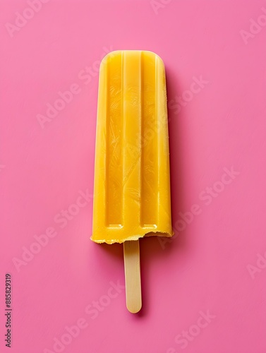 Yellow Popsicle on a summery pink Background with Copy Space