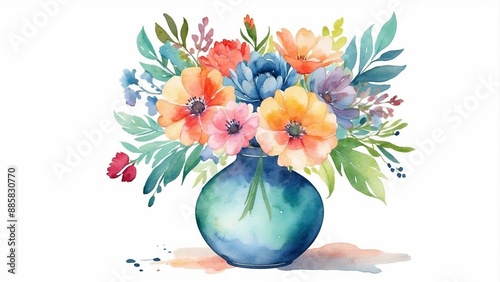Fototapeta Naklejka Na Ścianę i Meble -  Abstract watercolor flowers in the vase clip art
