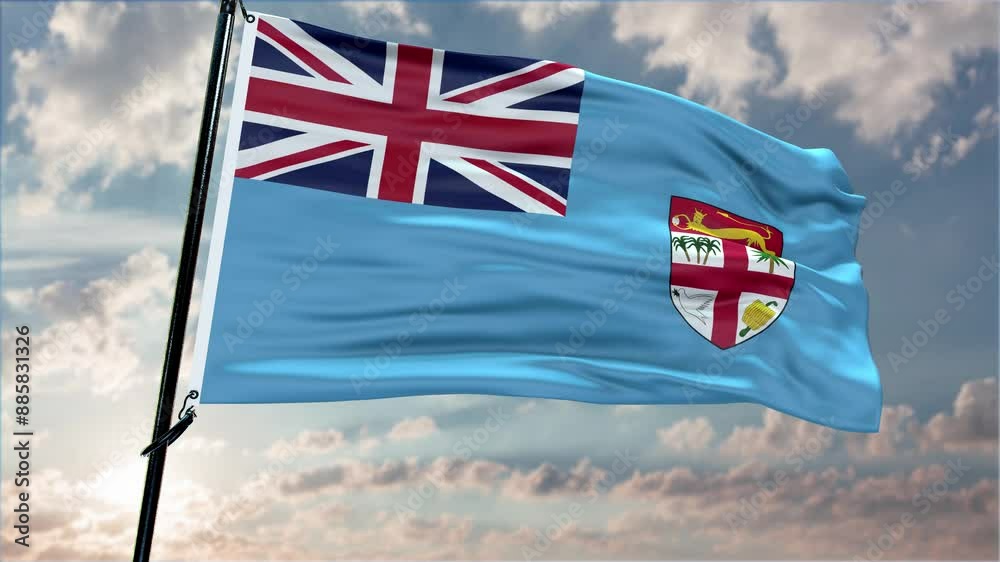Fiji flag background realistic waving in the wind 4K