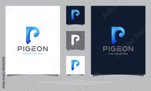 Design logo abstract pigeon with the bird's head icon inside the letter P