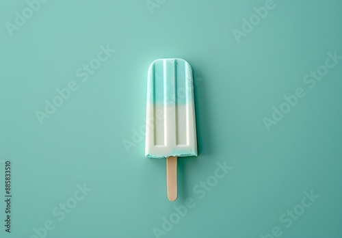 Minimalist Blue and White Popsicle on Green Background