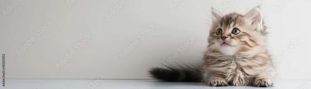Adorable fluffy kitten with big eyes sitting on a white background, looking curious and playful, perfect for pet-themed designs and projects. Adorable fluffy kitten with big eyes sitting on a white background, looking curious and playful, perfect for pet-themed designs and projects.