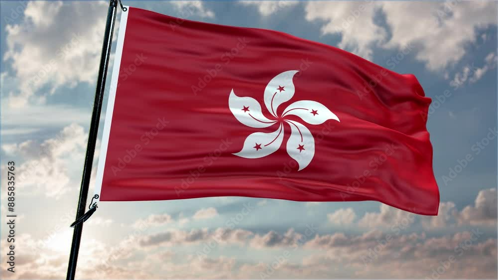 Hong Kong flag background realistic waving in the wind 4K