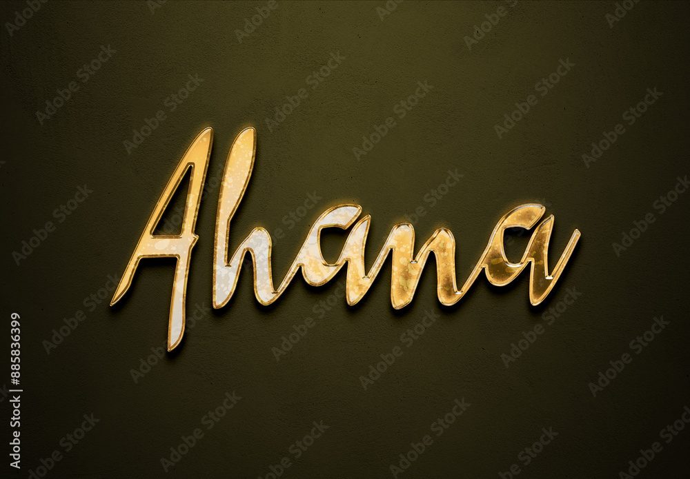 Old gold text effect of Hindi name Ahana with 3D glossy style Mockup. Old gold text effect of Hindi name Ahana with 3D glossy style Mockup.