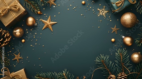 Elegant Gold Christmas Decorations on Dark Green Background