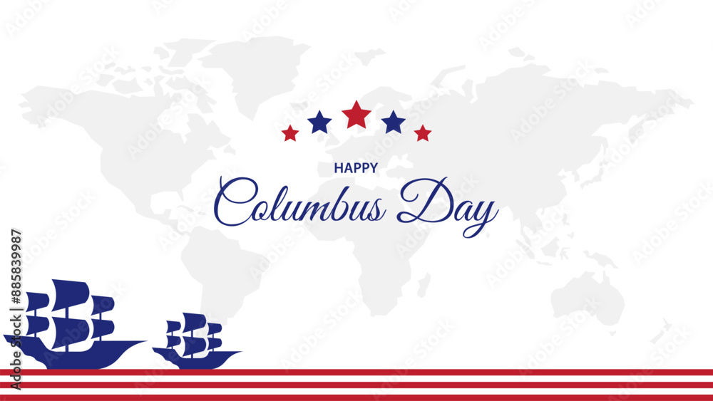 Obraz premium Happy Columbus Day background vector design with ship and rudder silhouette, suitable for banner, greeting card.