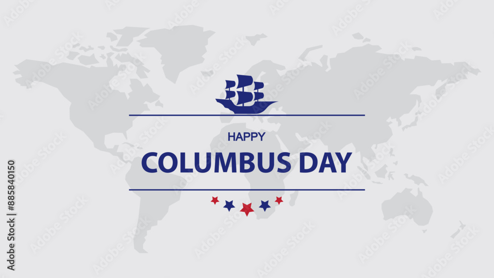 Obraz premium Happy Columbus Day background vector design with ship and rudder silhouette, suitable for banner, greeting card.