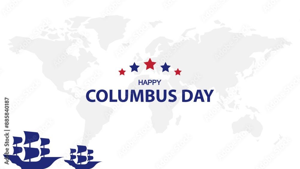 Obraz premium Happy Columbus Day background vector design with ship and rudder silhouette, suitable for banner, greeting card.
