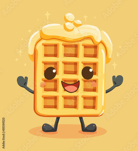 Cute Cartoon Waffle Food Character