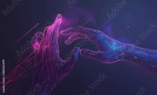 Digital Hand Touching AI Hologram - Future Business Communication