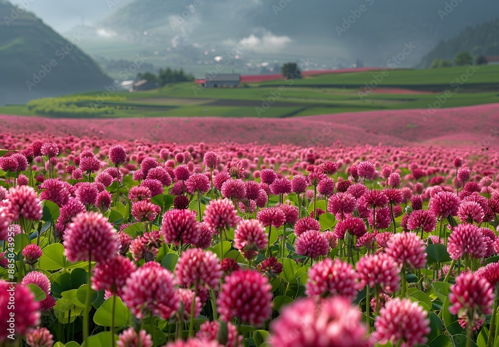 Obraz premium Vibrant Red Clover Field in Bloom