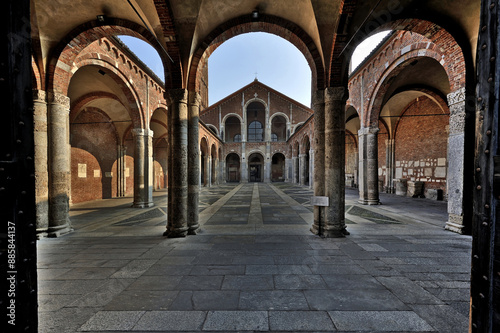 italian Church of sant ambrogio, in milan, romanic style