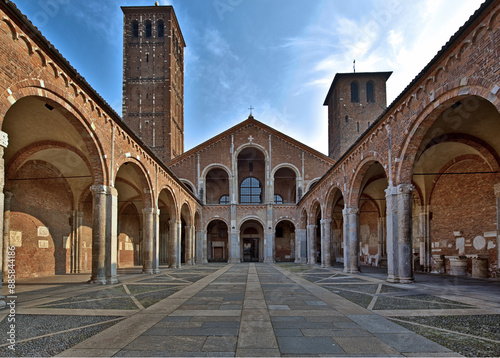 italian Church of sant ambrogio, in milan, romanic style