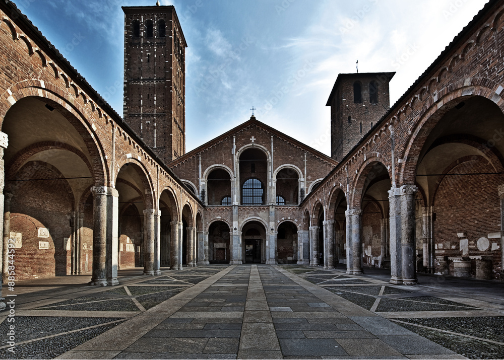 italian Church of sant ambrogio, in milan, romanic style italian Church of sant ambrogio, in milan, romanic style