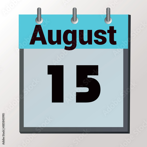 vector calendar page with date August 15, light colors