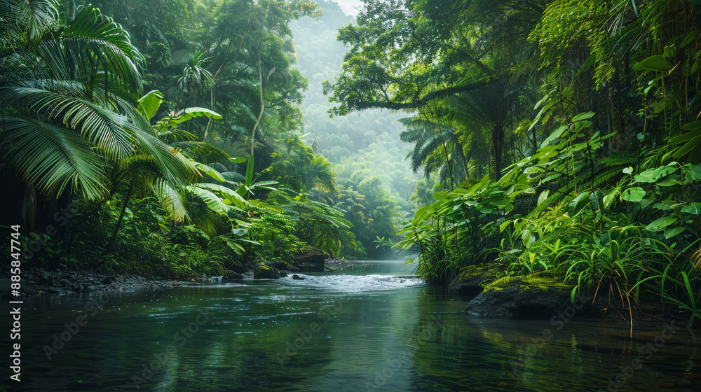 Obraz premium river winding through a lush jungle