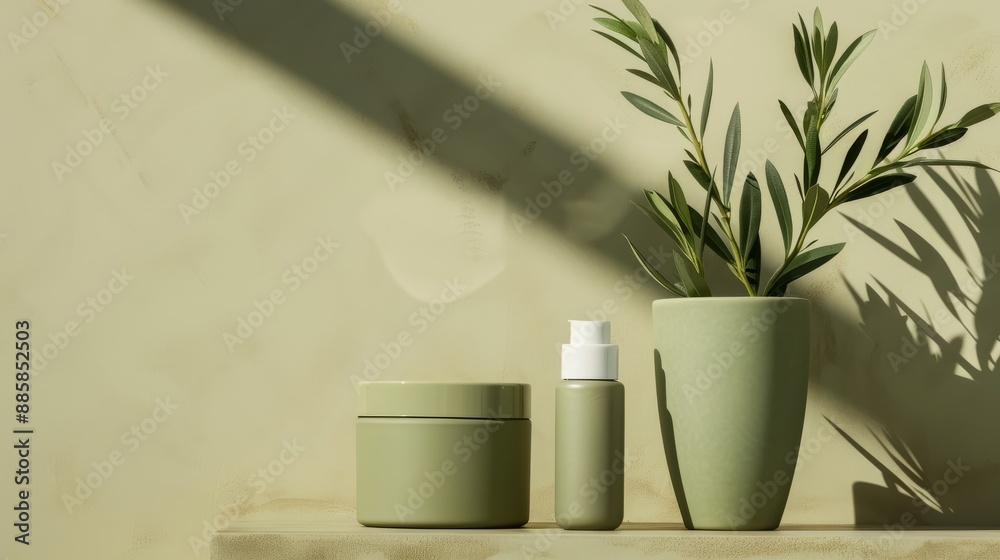 setdesign photography of skincare products olive and beige colors