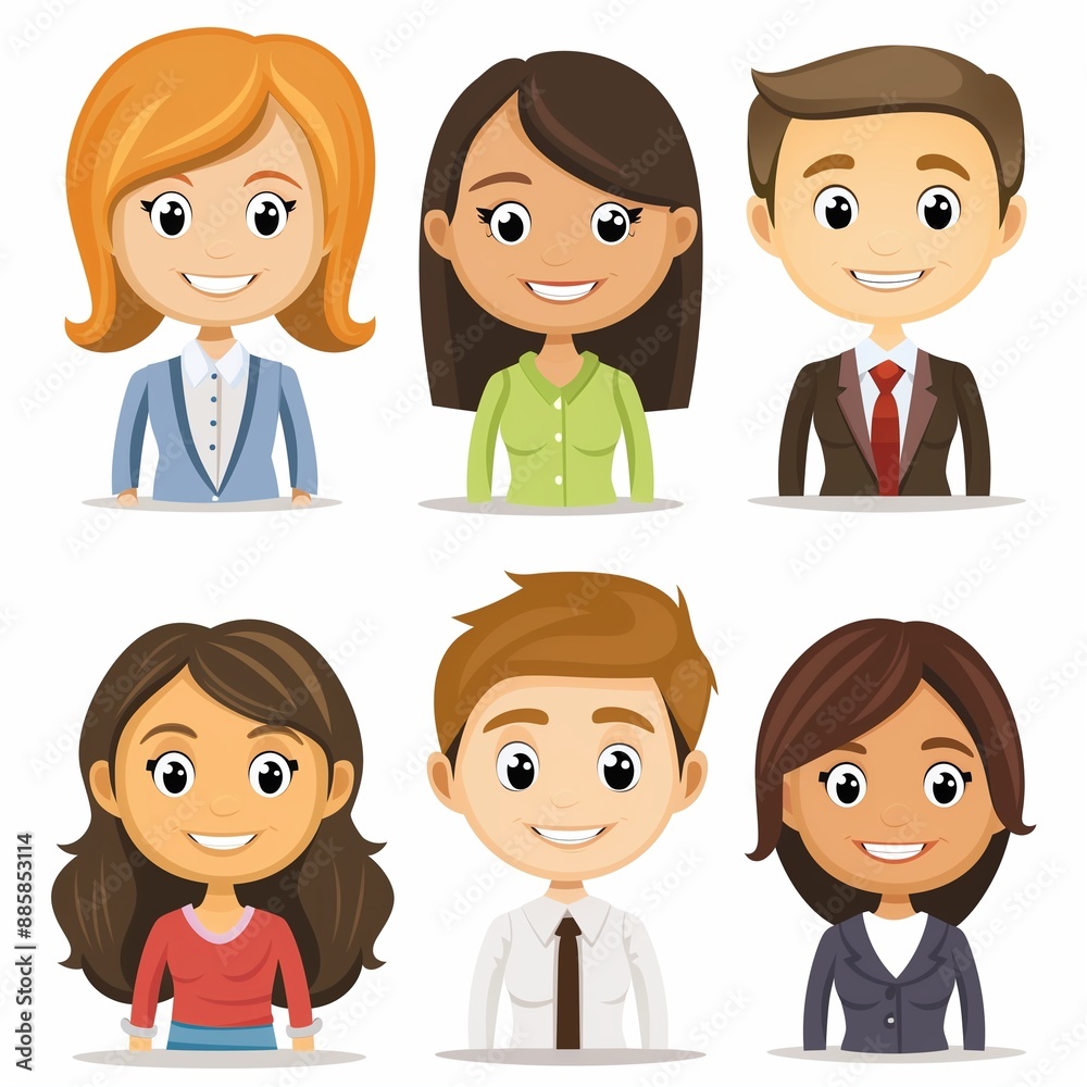 Business Team Avatars Illustration with Happy Colleagues in Formal and Casual Attire