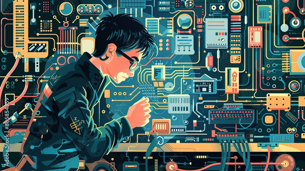 Electrical Engineer with Circuit Boards: Designing and testing circuits. Electrical Engineer with Circuit Boards: Designing and testing circuits.