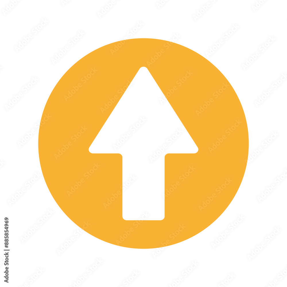 Upward arrow icon. Yellow circle background. Navigation vector. Simple clean design. Upward arrow icon. Yellow circle background. Navigation vector. Simple clean design.
