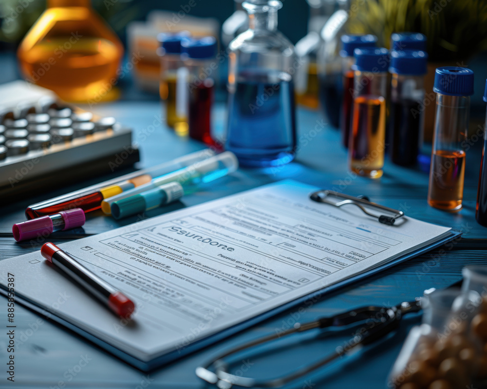 Scientific Laboratory Mockup with Blank Test Result Form and Equipment for Custom Medical Results Presentation Scientific Laboratory Mockup with Blank Test Result Form and Equipment for Custom Medical Results Presentation
