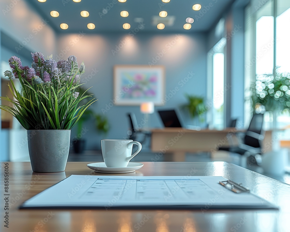 Modern Clinic Survey Form Mockup on Reception Desk for Patient Feedback